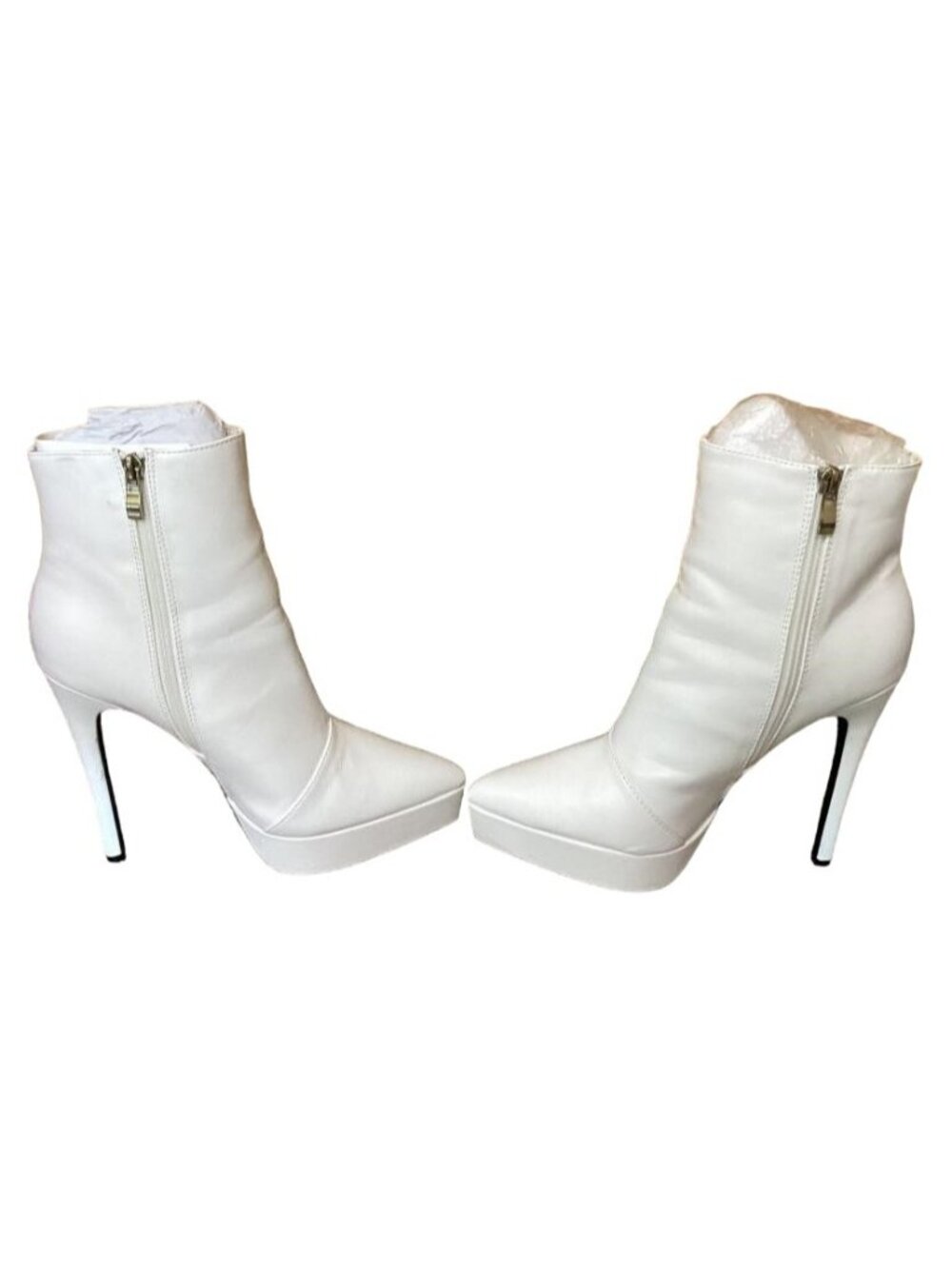 Shoedazzle Lyndsy White Vegan Leather Side Zip Platform Stiletto Booties sz 8.5